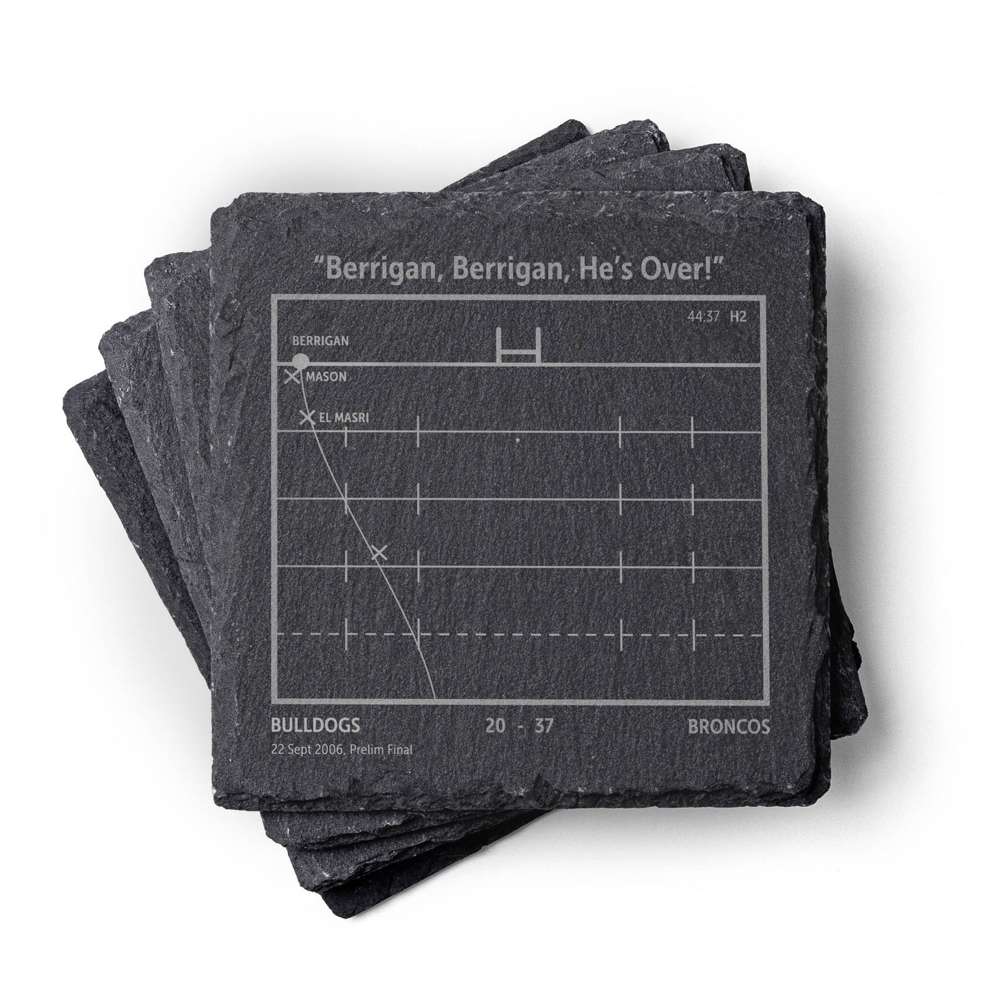 Stack of Brisbane Broncos NRL slate coasters