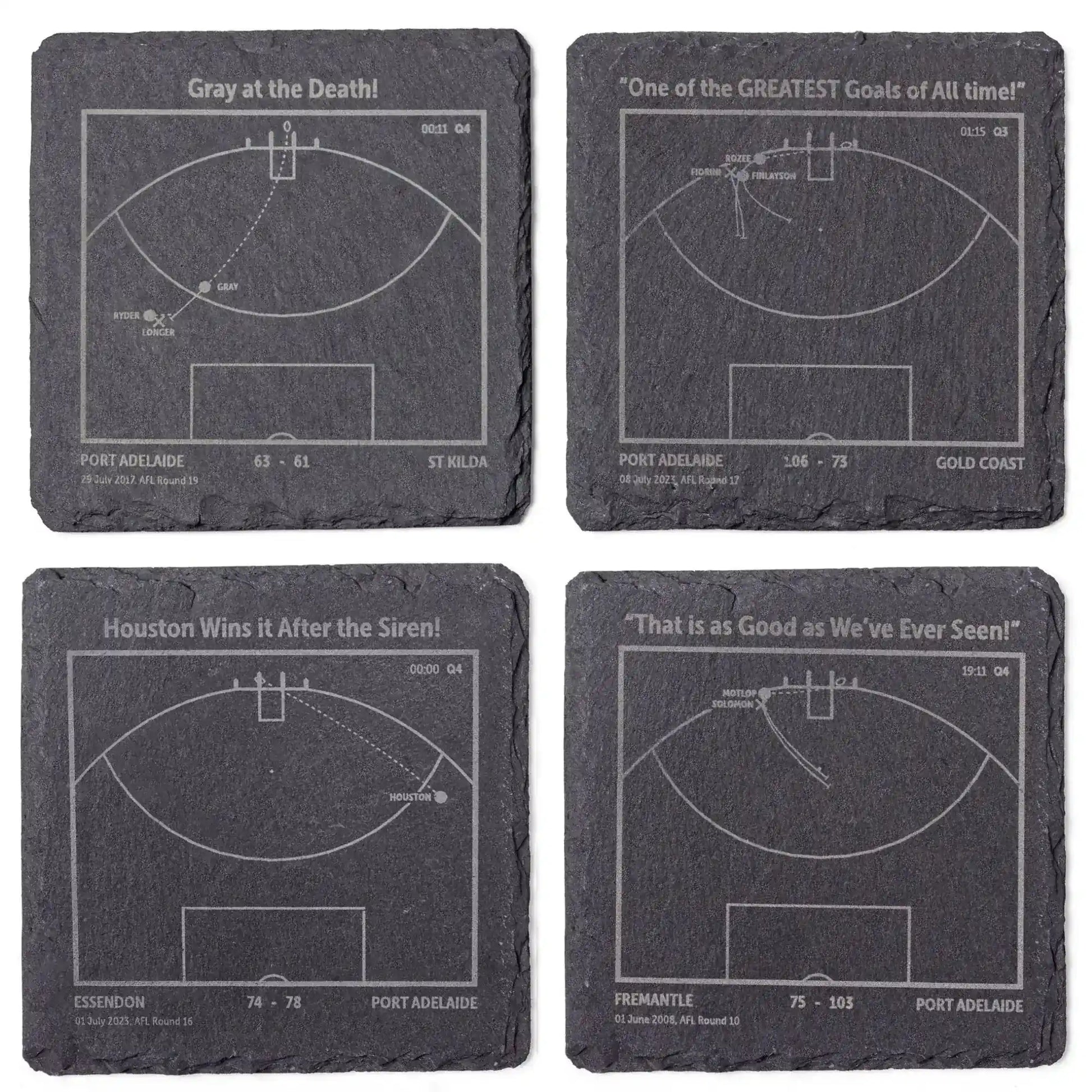 Four Port Adelaide AFL play‑book slate coasters 